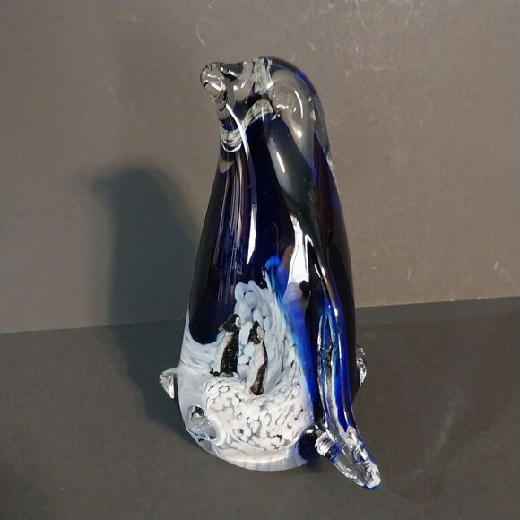 Penguin Paperweight Art Glass Baby Penguins Inside Blue - Picture 3 of 7
